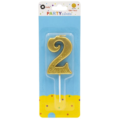 Party Decoration 2 Number Metallic Candle - Gold Glitter