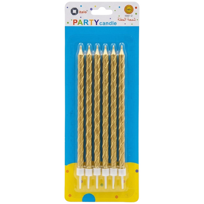 Cake Decoration Metallic Spiral Candle - Gold Colour - Pack Of 6 Pcs
