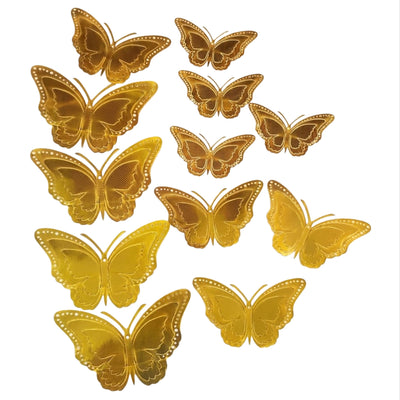 Metallic 3D Butterflies Wall Sticker Decoration - Gold Colour - Pack Of 12 Pcs