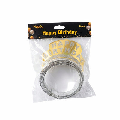 Happy Birthday Party Crown - Golden Colour Kids Birthday Tiara - Pack Of 6 Pcs