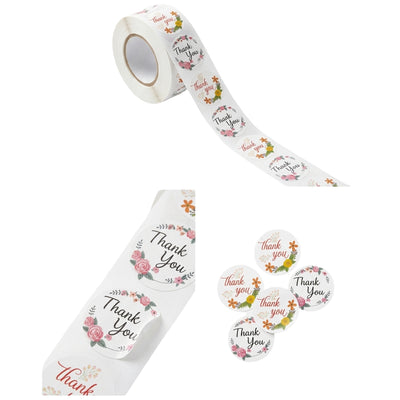 Floral Pattern Thank You Sticker - Jual Roll - 500Pcs Label