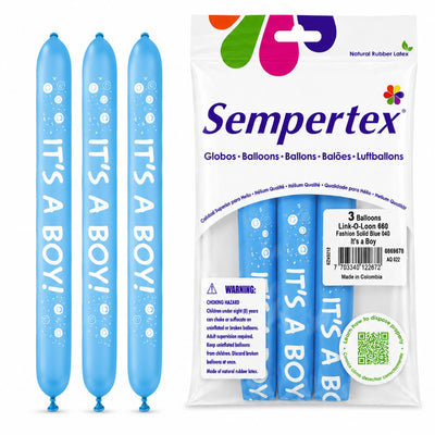Sempertex "It'S A Boy" Latex Link Balloons - Pack Of 3 (Uninflated)