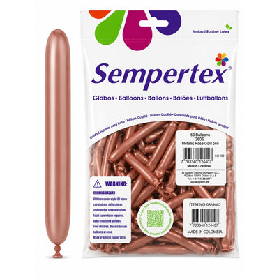 Sempertex Long Latex Twisting Balloons - Metallic Rose Gold - Pack Of 50 (Uninflated)