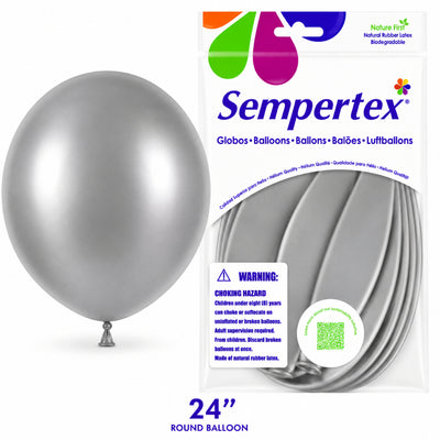 Sempertex Latex Balloons - Satin Silver - Pack Of 3 - 24 Inch (Uninflated)