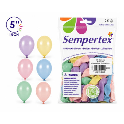 Sempertex Latex Balloons - Pastel Matte Assorted - Pack Of 50 - 5 Inch (Uninflated)