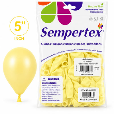 Sempertex Latex Balloons - Pastel Matte Yellow - Pack Of 50 - 5 Inch (Uninflated)