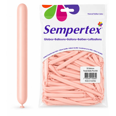 Sempertex Long Latex Twisting Balloons - Pastel Matte Pink - Pack Of 50 (Uninflated)