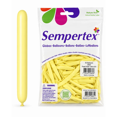 Sempertex Long Latex Twisting Balloons - Pastel Matte Yellow - Pack Of 50 (Uninflated)