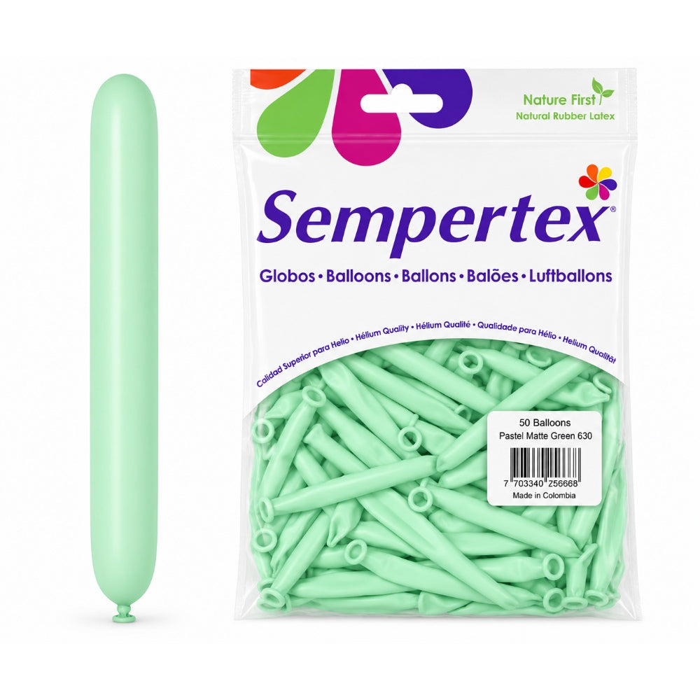 Sempertex Long Latex Twisting Balloons - Pastel Matte Green - Pack Of 50 (Uninflated)