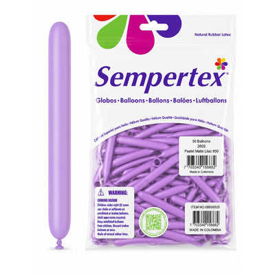 Sempertex Long Latex Twisting Balloons - Pastel Matte Lilac - Pack Of 50 (Uninflated)