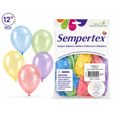 Sempertex Crystal Pastel Latex Balloons - Assorted - Pack Of 25 - 12 Inch (Uninflated)