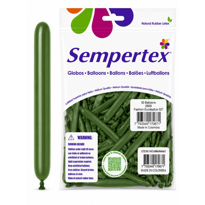 Sempertex Long Latex Twisting Balloons - Eucalyptus - Pack Of 50 (Uninflated)