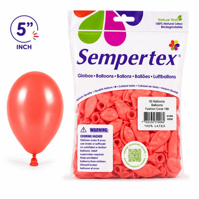 Sempertex Latex Balloons - Fashion Coral - Pack Of 50 - 5 Inch (Uninflated)