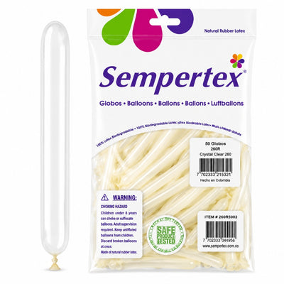 Sempertex Long Latex Twisting Balloons - Crystal Clear - Pack Of 50 (Uninflated)