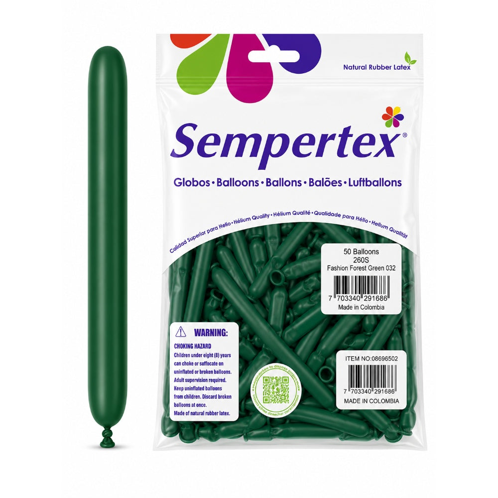 Sempertex Long Latex Twisting Balloons - Forest Green - Pack Of 50 (Uninflated)