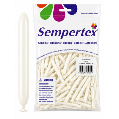 Sempertex Long Latex Twisting Balloons - White - Pack Of 50 (Uninflated)