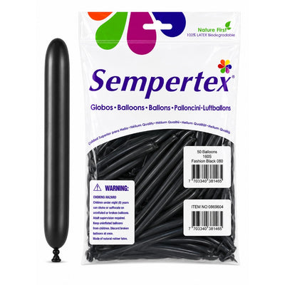 Sempertex Long Latex Twisting Balloons - Fashion Black - Pack Of 50 (Uninflated)