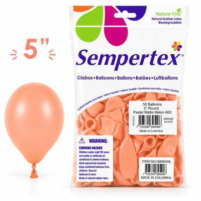 Sempertex Latex Balloons - Pastel Matte Melon - Pack Of 50 - 5 Inch (Uninflated)