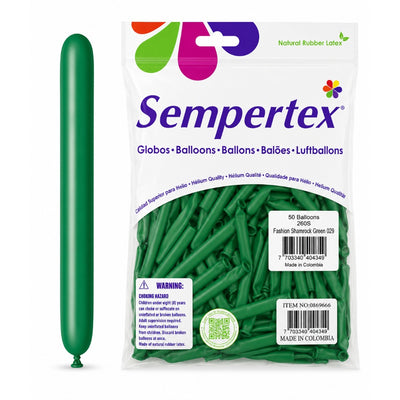 Sempertex Long Latex Twisting Balloons - Shamrock Green - Pack Of 50 (Uninflated)