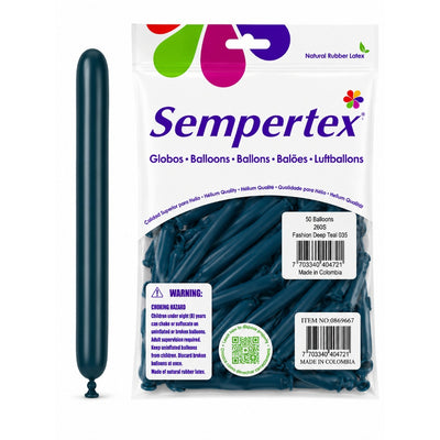 Sempertex Long Latex Twisting Balloons - Deep Teal - Pack Of 50 (Uninflated)