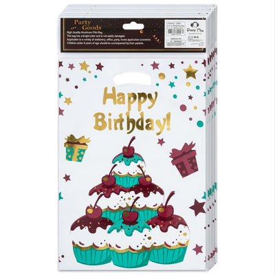 Happy Birthday Themed Party Gift Loot Bag - White Colour - Pack Of 10 Pcs - 30X21 Cm