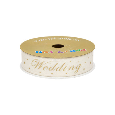 Wedding Printed Organza Ribbon Roll - Off White - 1 Inch