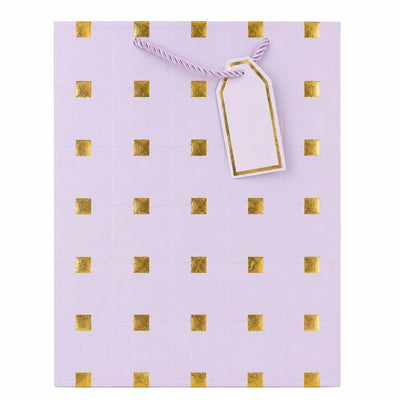 Square Gold Embossed Gloss Gift Bag With Gift Tag - Lavender - 26X32X12 Cm