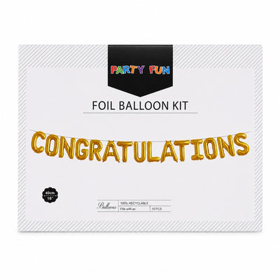 Congratulations Letter Foil Banner Balloon Set - Gold -16 Inch (Uninflated)