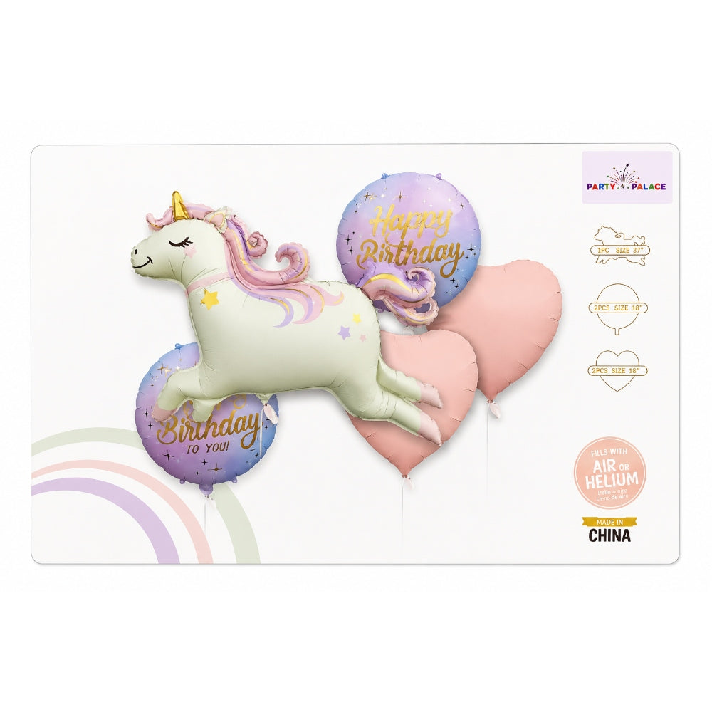 Unicorn Theme Birthday Foil Balloon Decoration Set (Uninflated)
