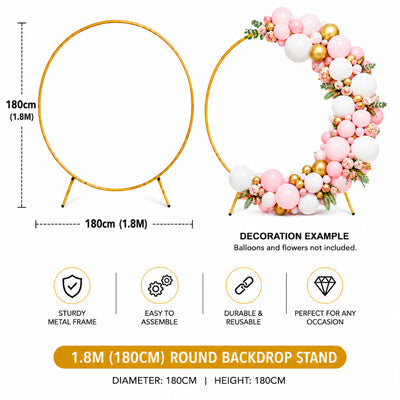 Round Balloon Arch Metal Stand - Gold - 1.8 M