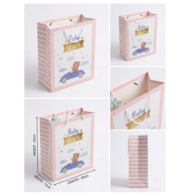 Gift Bag - Baby Shower Design - Light Pink - 26X32X12 Cm