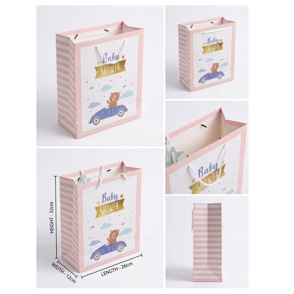 Gift Bag - Baby Shower Design - Light Pink - 26X32X12 Cm