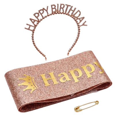 Happy Birthday Head Band And Sash Set - Rose Gold