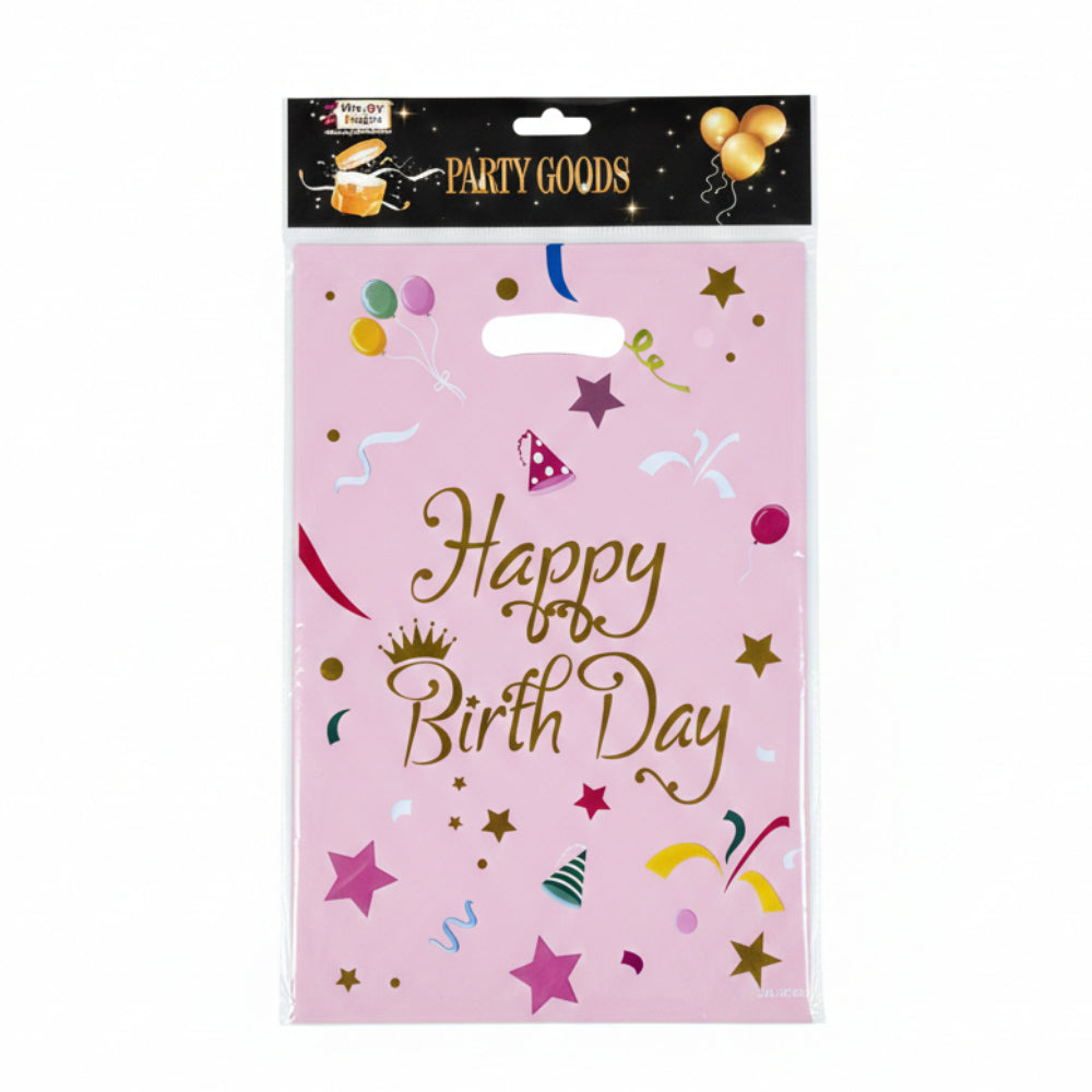 Happy Birthday Light Pink Colour Party Loot Bag - 29X20 Cm - Pack Of 10 Pcs