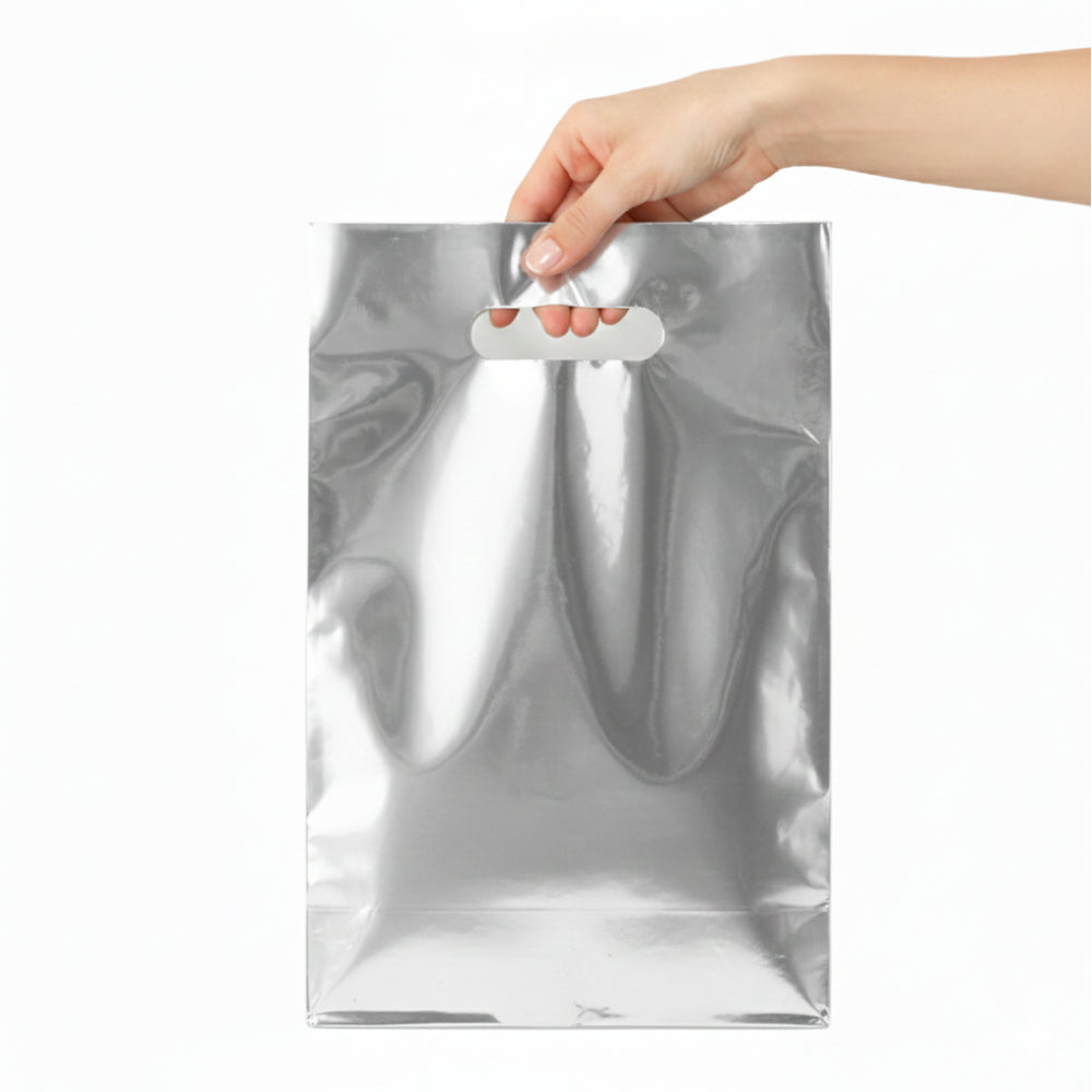 Plain Silver Party Loot Bags - 29X16 Cm - Pack Of 10 Pcs