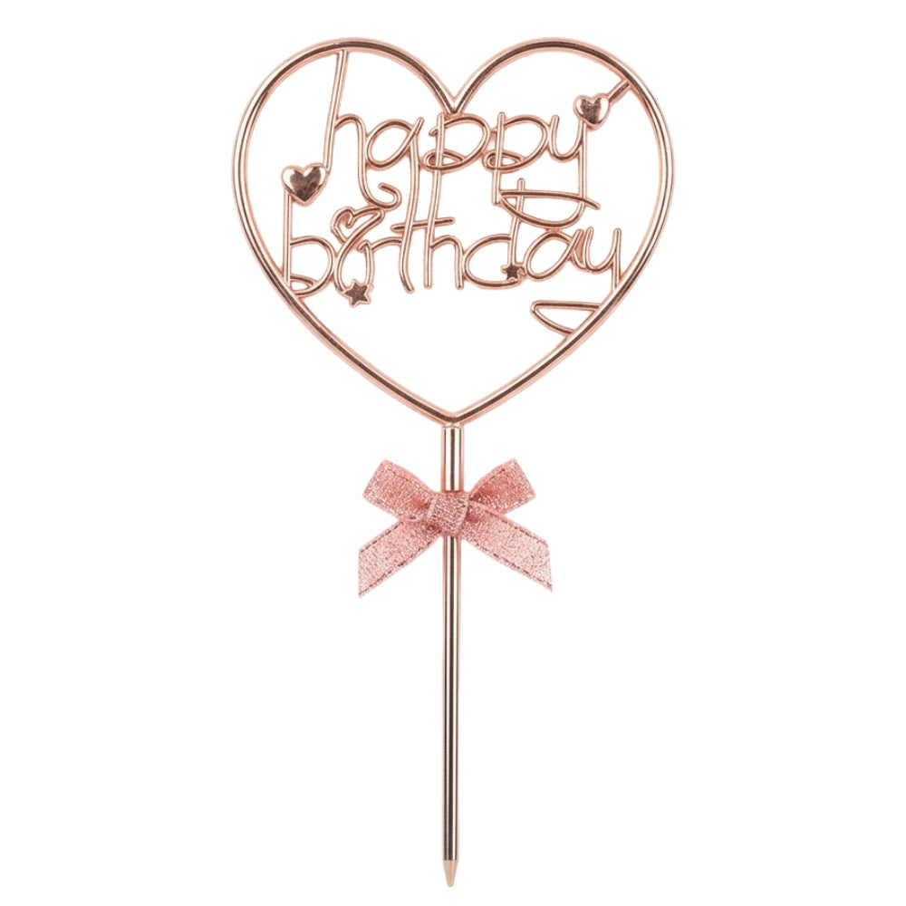Happy Birthday Heart Shape Cake Topper - Rose Gold
