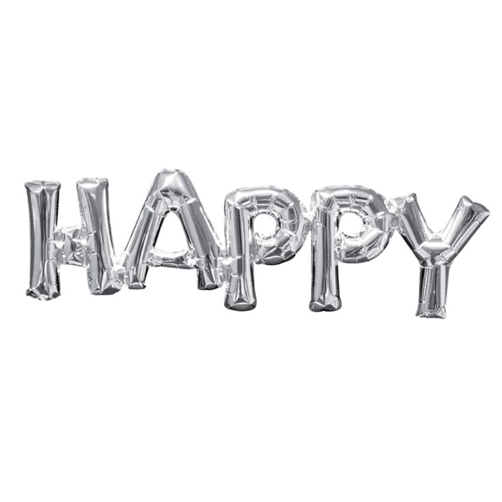 "Happy" Party Banner Balloon - Silver ( Uninflated )