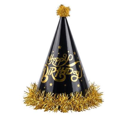 Happy Birthday Party Hat - Decorative Cone Cap - Black - 25 Cm