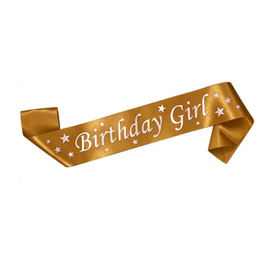 Happy Birthday Girl Satin Sash - Gold