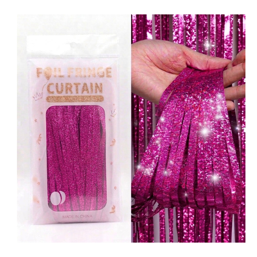 Laser Glitter Foil Fringe Curtain For Party Decoration - Rain Curtain - Pink Colour