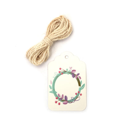 Floral Design Shaped Gift Tag With String - ( Pack Of 12 Cards )