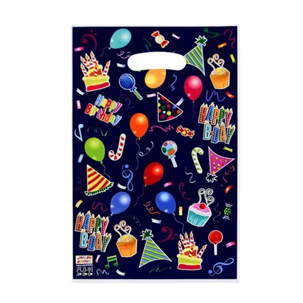 Happy Birthday Balloon Printed Party Loot Bag - Blue - 29X16 Cm - Pack Of 10 Pcs
