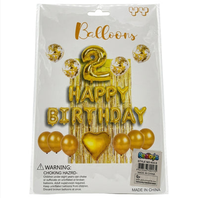 2Nd Happy Birthday Party Decoration Set - Gold Colour - (Uninflated)