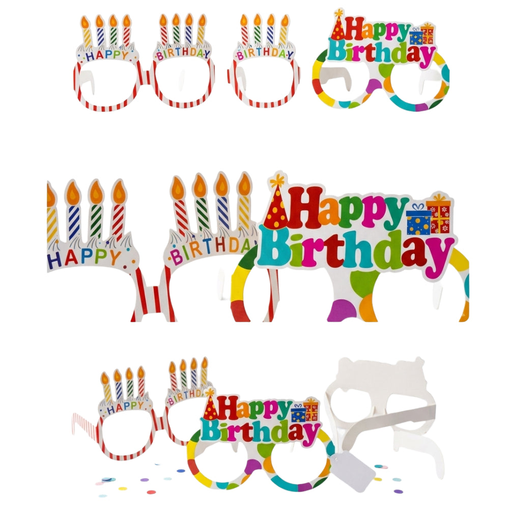 Happy Birthday Party Paper Glasses - Goggles - Assorted Design - (Pack Of 6Pcs)