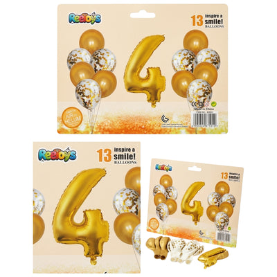 Party Decoration Balloons And Foil Balloon - 4 Number- 13Pcs - White And Gold Colour