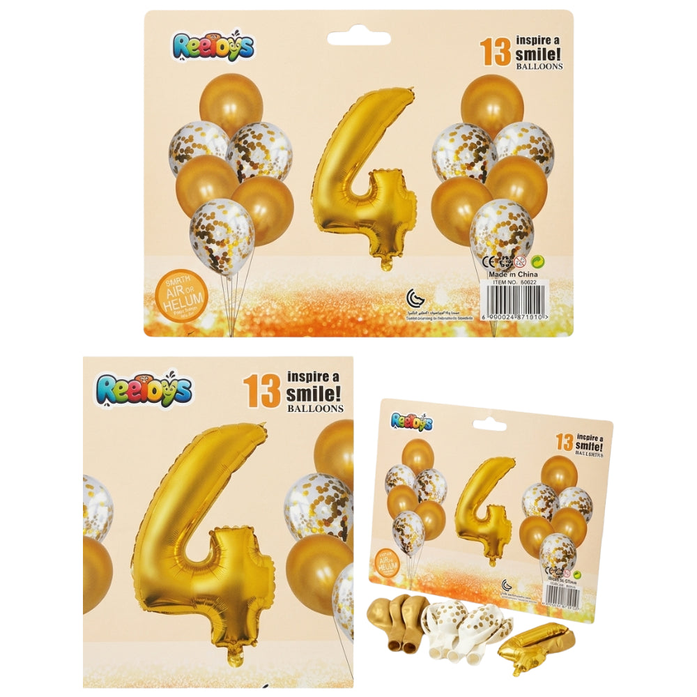 Party Decoration Balloons And Foil Balloon - 4 Number- 13Pcs - White And Gold Colour