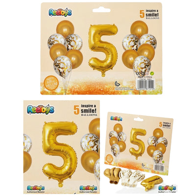 Party Decoration Balloons And Foil Balloon - 5 Number- 13Pcs - White And Gold Colour