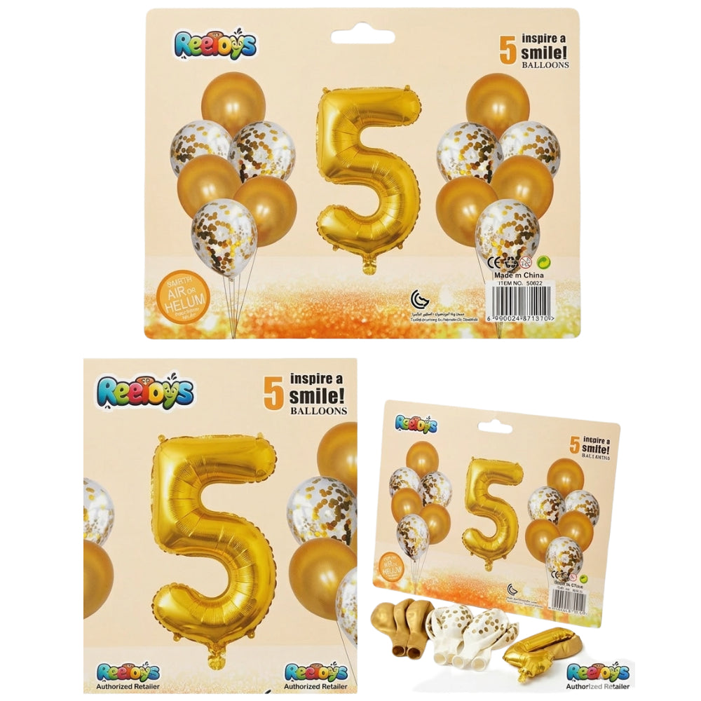 Party Decoration Balloons And Foil Balloon - 5 Number- 13Pcs - White And Gold Colour
