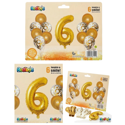 Party Decoration Balloons And Foil Balloon - 6 Number- 13Pcs - White And Gold Colour