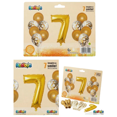 Party Decoration Balloons And Foil Balloon - 7 Number- 13Pcs - White And Gold Colour